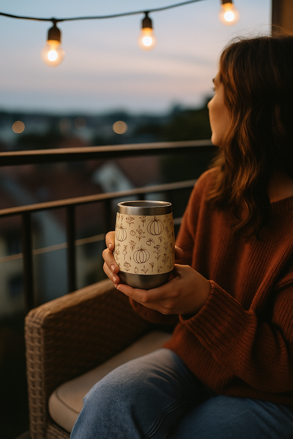 Floral Ink Pumpkin Stemless Wine Tumbler