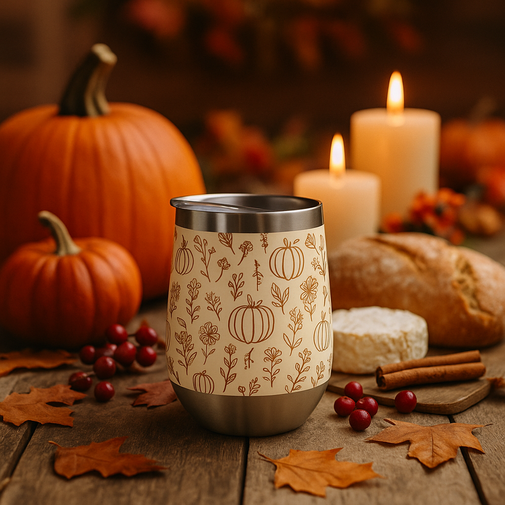 Floral Ink Pumpkin Stemless Wine Tumbler