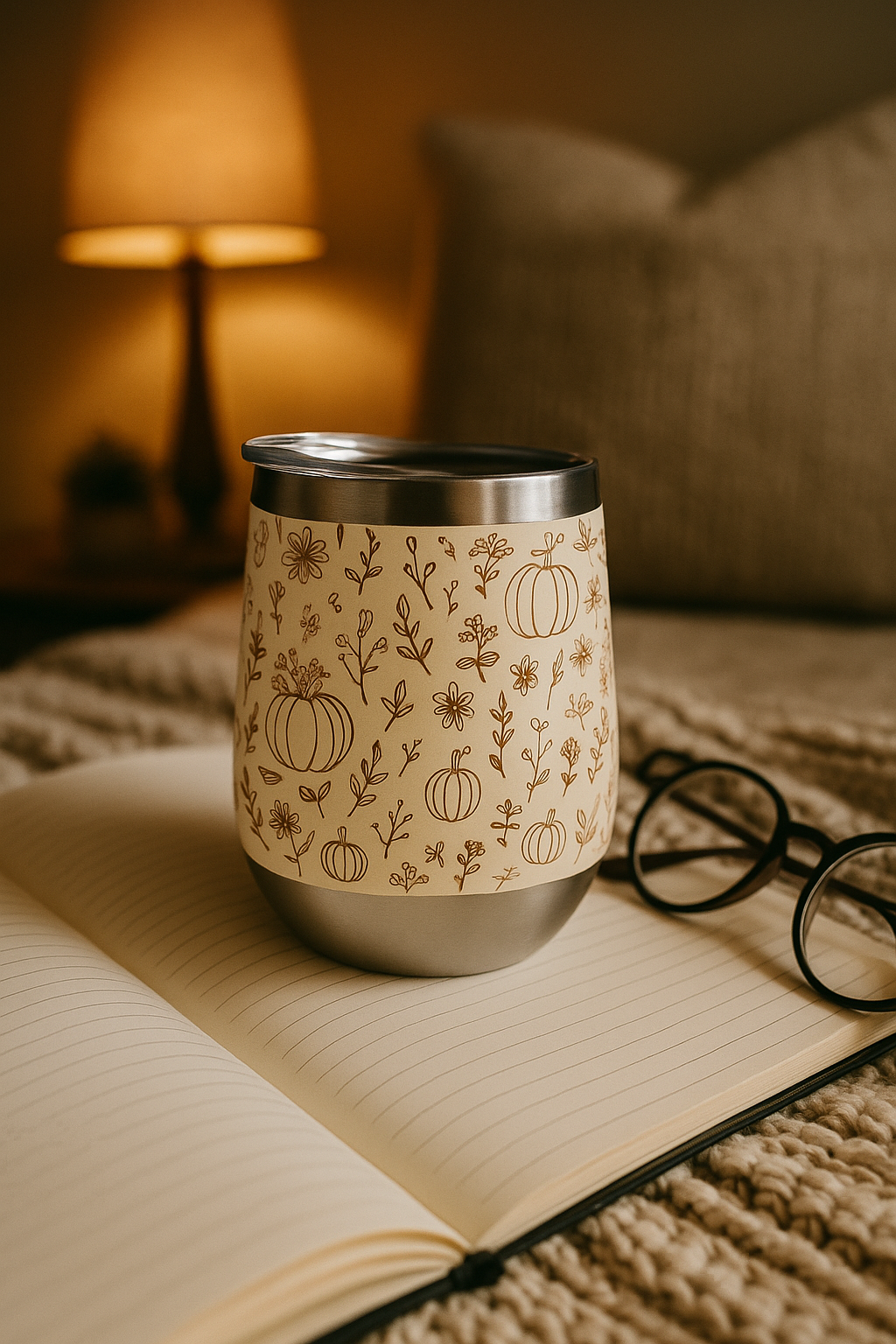 Floral Ink Pumpkin Stemless Wine Tumbler