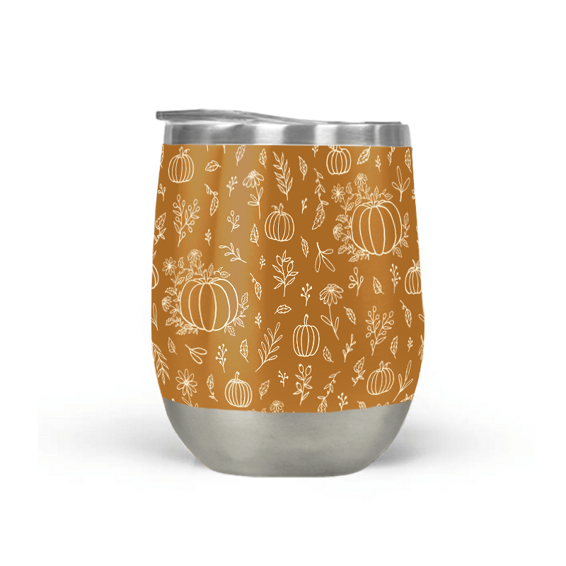 Bronze Floral Ink Pumpkin Stemless Wine Tumbler
