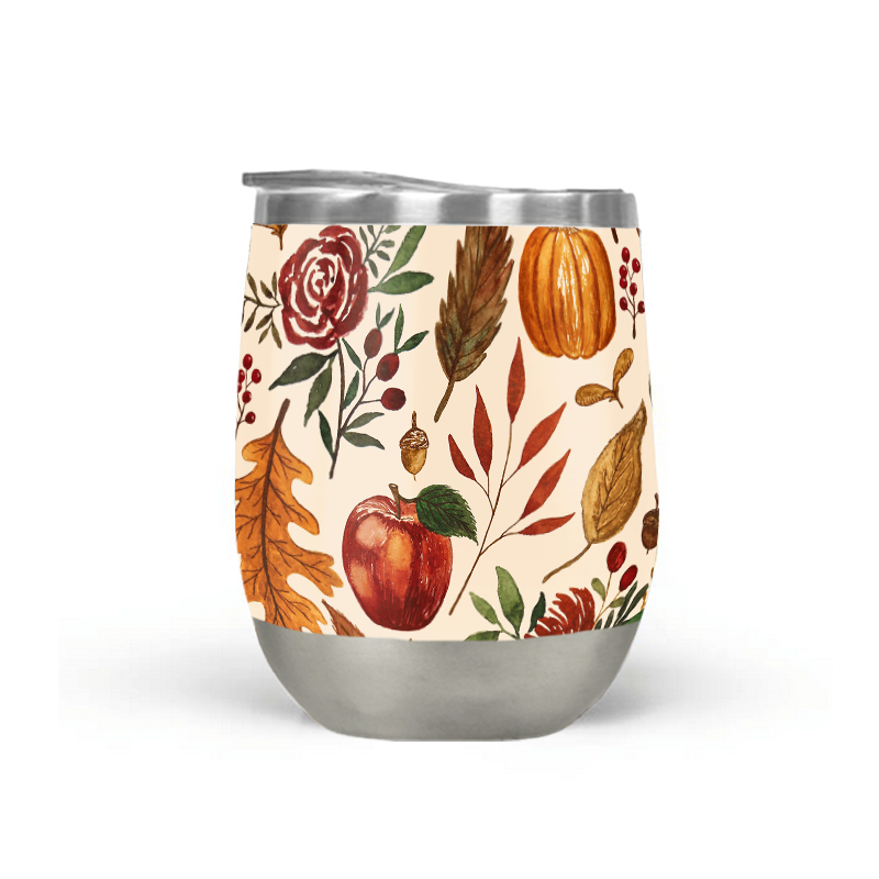 Watercolor Floral Pumpkin, Leaves, & Berries Stemless Wine Tumbler