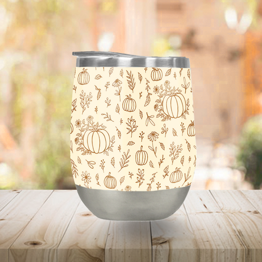 Floral Ink Pumpkin Stemless Wine Tumbler