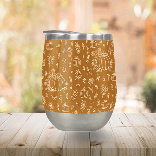 Bronze Floral Ink Pumpkin Stemless Wine Tumbler